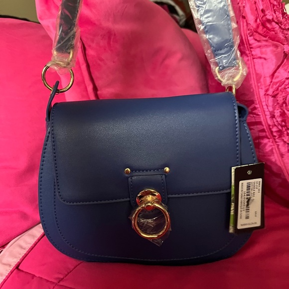 Badgley Mischka Royal Blue Crossbody Bag with Gold Ring Detail - Picture 3 of 3